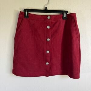 Loft Red Faux Suede Button Up Pencil Mini Skirt Womens 6 Career Holiday